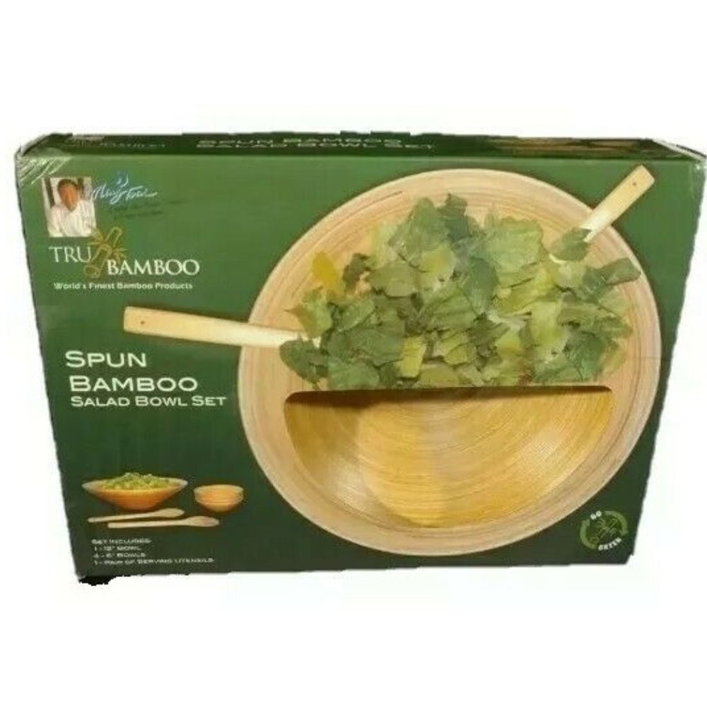 New Tru Bamboo Spun Bamboo Salad Bowl Set 7 Pieces